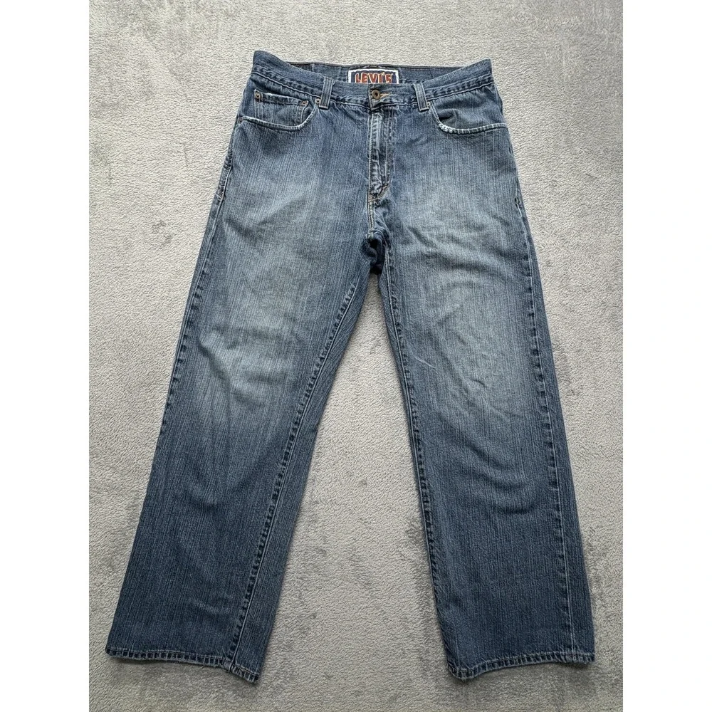 Levis 569 Jeans Mens Measured 35x29 Blue Loose Straight Fit Distressed Y2k Baggy
